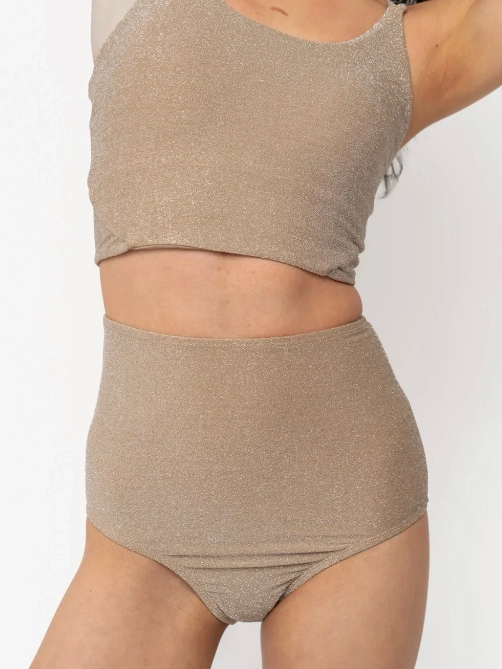 Coral Reef Manava Swim high-Waist champagne Shimmer wave bottom NWT